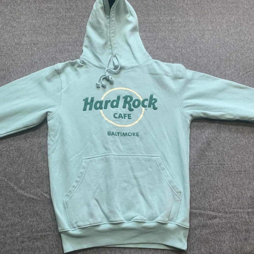 Hard Rock Cafe Baltimore Hoodie Mens Medium Pullover Sweatshirt Mint Green